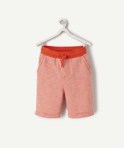 Trousers - Jogging pants Tao Categories - BOYS' RED AND WHITE STRIPED COTTON BERMUDA SHORTS
