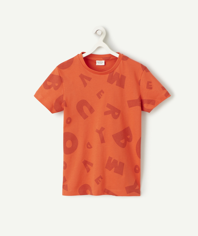T-shirt Tao Categories - BOYS' RED ORGANIC COTTON T-SHIRT WITH GEOMETRIC SHAPES