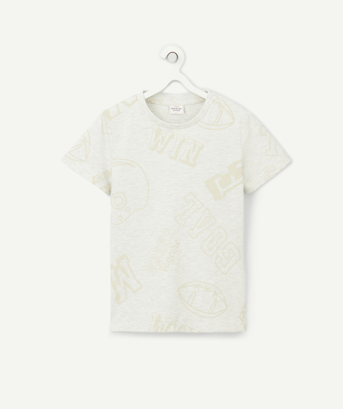 T-shirt Tao Categorieën - T-SHIRT VOOR JONGENS IN GEMÊLEERD GRIJS VAN BIOKATOEN, BEDRUKT MET OPSCHRIFT