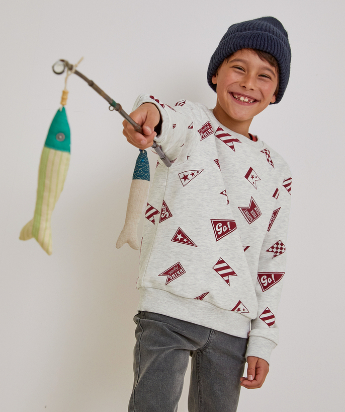 Outlet Tao Categories - BOYS' GREY MARL AND PRINTED SWEATSHIRT IN RECYCLED FIBRES