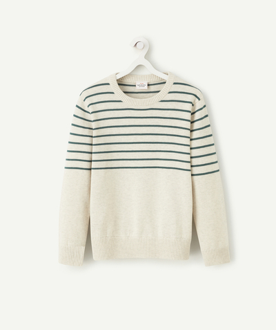 Nice price Nouvelle Arbo   C - BOYS' CREAM MARL JUMPER WITH GREEN STRIPES
