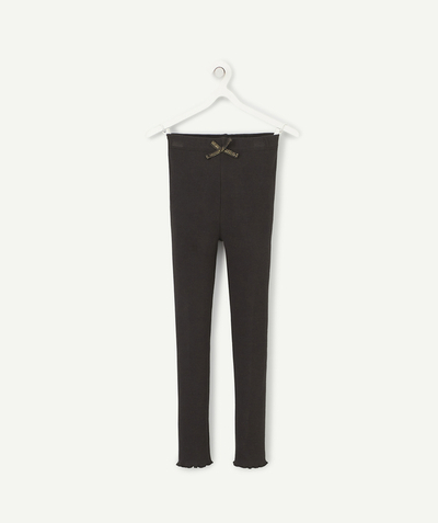 Clothing Nouvelle Arbo   C - GIRLS' BLACK ORGANIC COTTON RIBBED LEGGINGS WITH GOLD BOW