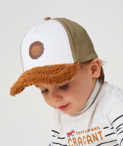 Hats - Caps Nouvelle Arbo   C - BABY BOYS' CAP IN KHAKI AND CAMEL COTTON WITH BOUCLE