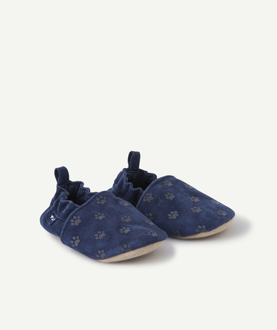 New colour palette Tao Categories - BABY BOYS NAVY BLUE LEATHER BOOTIES WITH PAW MOTIFS
