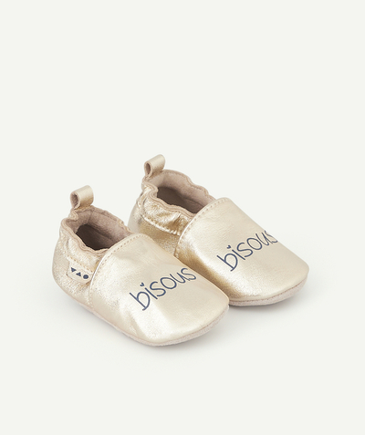Shoes, booties Nouvelle Arbo   C - BABY GIRLS' GOLD LEATHER BOOTIES WITH BISOUS SLOGANS