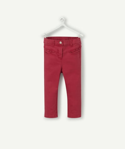 Back to school collection Nouvelle Arbo   C - BABY GIRLS' RED DENIM SLIM-FIT TROUSERS WITH RUFFLES