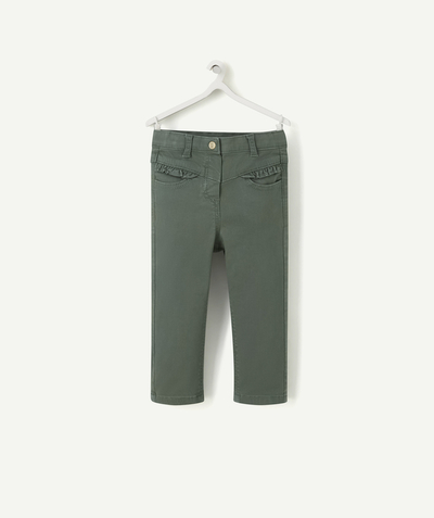 Trousers Nouvelle Arbo   C - BABY GIRLS' GREEN SLIM-FIT TROUSERS WITH FRILLY POCKETS