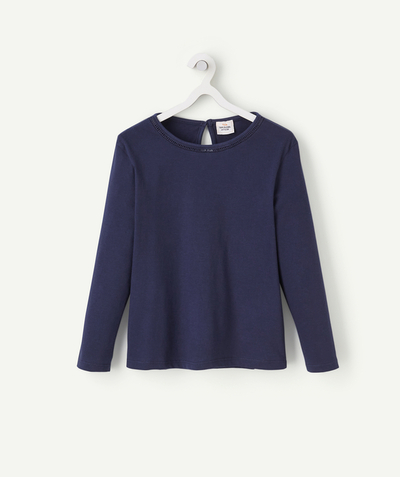 Clothing Nouvelle Arbo   C - GIRLS' NAVY ORGANIC COTTON T-SHIRT WITH OPENWORK DETAILS