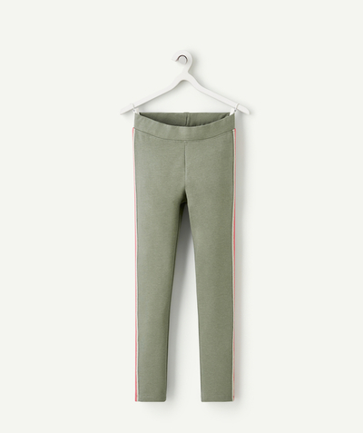 Private sales Tao Categories - GIRLS' KHAKI ECO-FRIENDLY VISCOSE LEGGINGS WITH PINK DETAILS