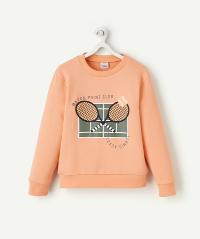 Outlet Nouvelle Arbo   C - BOYS' ORANGE SWEATSHIRT IN RECYCLED FIBRES WITH A TENNIS THEME