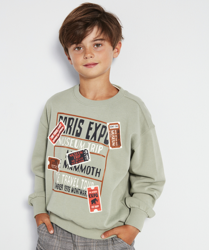 Outlet Nouvelle Arbo   C - BOYS' GREEN RECYCLED FIBRE SWEATSHIRT WITH UNIVERSAL EXHIBITION THEME