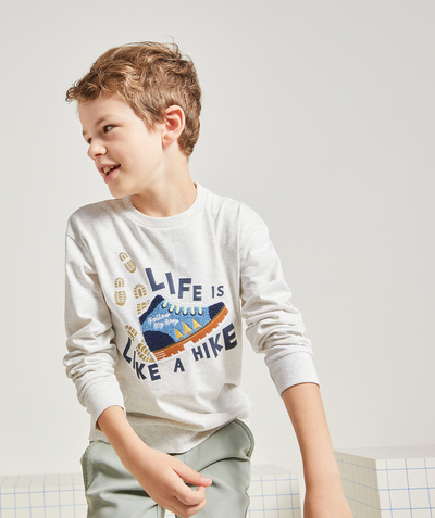 Boy Nouvelle Arbo   C - BOYS' GREY MARL T-SHIRT WITH A PATCH IN BOUCLE
