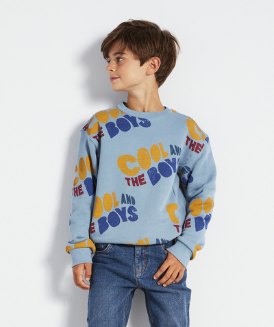 Back to school collection Nouvelle Arbo   C - BOYS' BLUE RECYCLED FIBRE SWEATSHIRT WITH COLOURED COOL SLOGAN