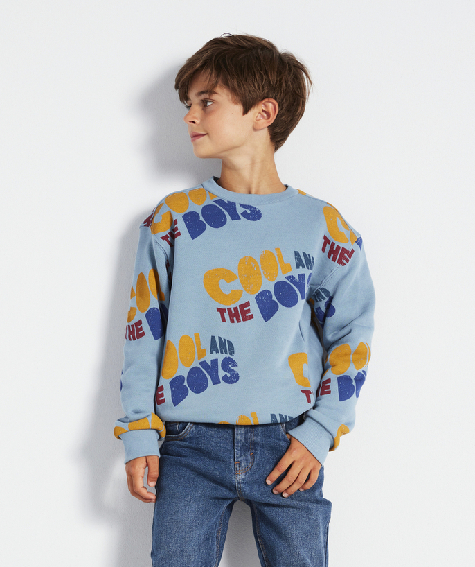 Outlet Nouvelle Arbo   C - BOYS' BLUE RECYCLED FIBRE SWEATSHIRT WITH COLOURED COOL SLOGAN