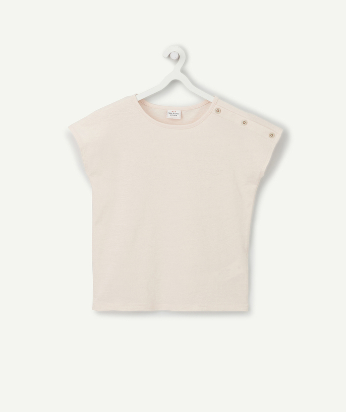 T-shirt - sous-pull Categories Tao - T-SHIRT FILLE ROSE EN COTON BIO AVEC BOUTONS PAILLETÉS