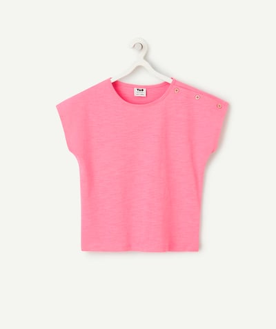 Dzieci Kategorie TAO - Różowa koszulka z krótkim rękawem z bawełny organicznej dla dziewczynek z guzikami