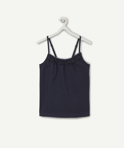 ECODESIGN Tao Categories - GIRLS' NAVY BLUE ORGANIC COTTON T-SHIRT WITH STRAPS