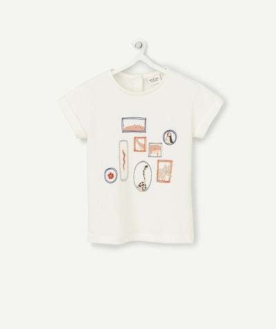 Outlet Tao Categories - BABY GIRLS' CREAM ORGANIC COTTON T-SHIRT WITH ANIMAL MOTIFS