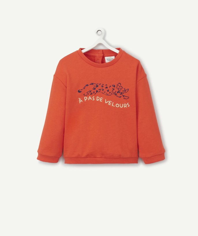 Pullover - Sweatshirt Tao Categories - BABY GIRLS' RED ORGANIC COTTON SWEATSHIRT WITH SWEET TIGER