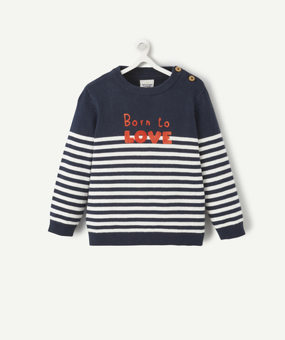 Pullover - Sweatshirt Nouvelle Arbo   C - BABY BOYS' NAVY COTTON JUMPER WITH SWEET SLOGAN