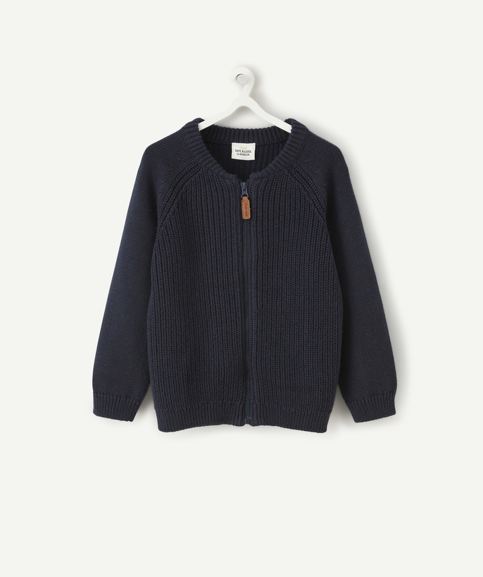 Swetry i bluzy rozpinane - Kamizelki Kategorie TAO - GRANATOWY KARDIGAN Z SUWAKIEM DLA MAŁEGO CHŁOPCA