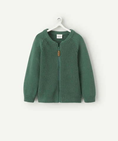 Cardigan Nouvelle Arbo   C - BABY BOYS' FOREST GREEN ZIPPED CARDIGAN