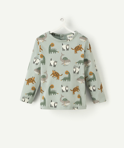 Back to school collection Nouvelle Arbo   C - BABY BOYS' GREEN RECYCLED COTTON T-SHIRT WITH ANIMALS