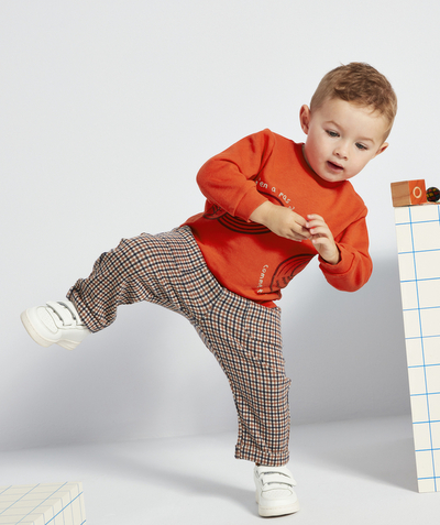 New collection Nouvelle Arbo   C - BABY BOYS' BLUE AND BROWN CHECKED TROUSERS