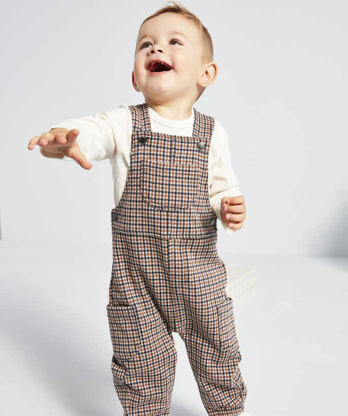 Back to school collection Tao Categories - BABY BOYS' CHECKED DUNGAREES WITH POPPERS