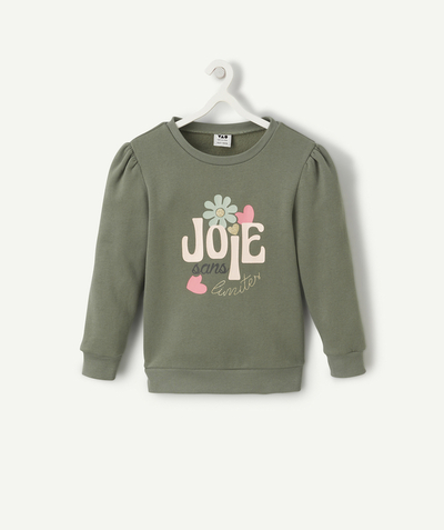 Clothing Nouvelle Arbo   C - GIRLS' GREEN RECYCLED FIBRE SWEATSHIRT WITH MESSAGE OF JOY