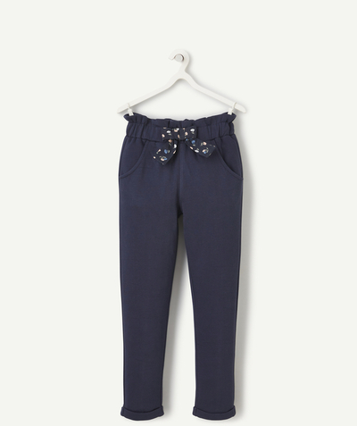 Basics Nouvelle Arbo   C - GIRLS' NAVY RECYCLED FIBRE JOGGERS WITH FLORAL BOW