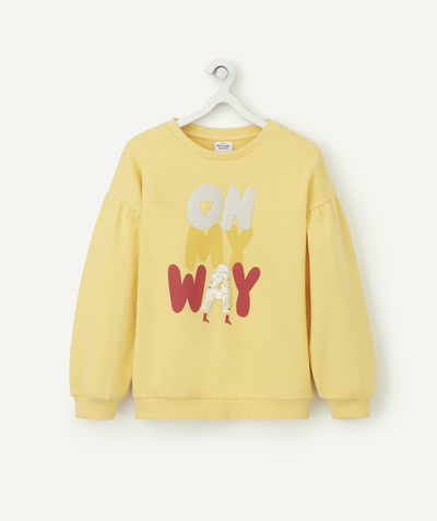 Girl Nouvelle Arbo   C - GIRLS' YELLOW SWEATSHIRT IN RECYCLED FIBRES WITH A SEQUINNED MESSAGE