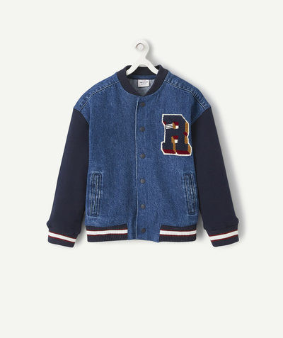Back to school collection Nouvelle Arbo   C - BOYS' DENIM AND FLEECE BOMBER JACKET WITH BOUCLÉ PATCH