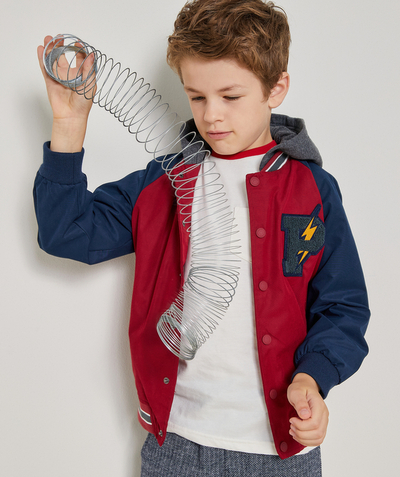 Back to school collection Nouvelle Arbo   C - BOYS' BURGUNDY AND BLUE JACKET WITH HOOD AND PATCH