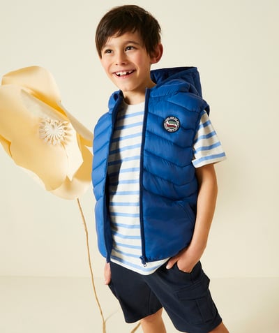 Boy Tao Categories - BOY'S SLEEVELESS HOODED JACKET IN RECYCLED PADDING BLUE