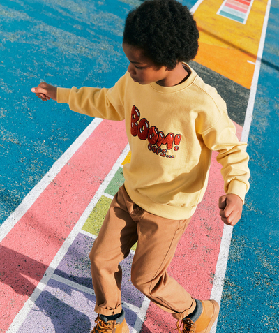 Private sales Tao Categories - BOYS' YELLOW SWEATSHIRT IN  RECYCLED FIBRES WITH A BOUCLE MESSAGE