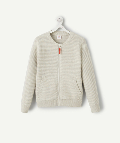Pullover - Cardigan Nouvelle Arbo   C - BOYS' CREAM MARL RIB-KNIT CARDIGAN WITH ZIP