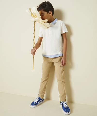 Trousers - Jogging pants Tao Categories - BOYS' BEIGE CHINO TROUSERS IN RECYCLED FIBRES