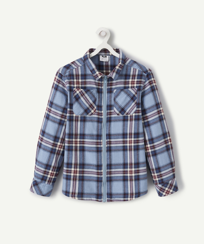 Back to school collection Tao Categories - BOYS' BLUE AND BURGUNDY ZIP-UP CHECKED SHIRT