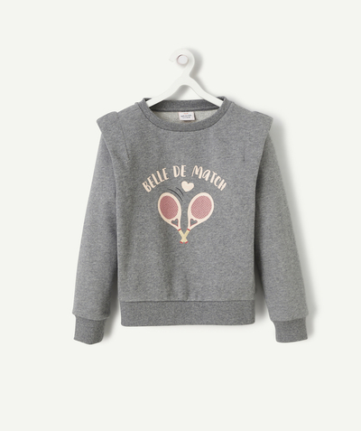 Outlet Nouvelle Arbo   C - GIRLS' GREY MARL RECYCLED FIBRE SWEATSHIRT WITH TENNIS DESIGN