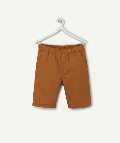 Trousers - Jogging pants Tao Categories - BOYS' STRAIGHT BROWN COTTON BERMUDA SHORTS