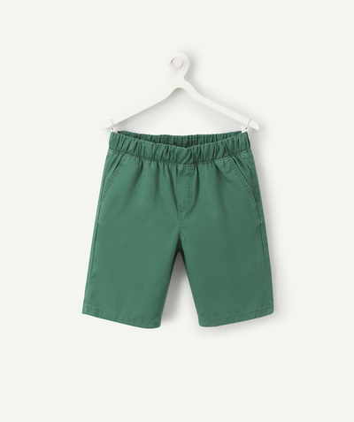 Trousers - Jogging pants Tao Categories - BOYS' STRAIGHT FOREST GREEN BERMUDA SHORTS