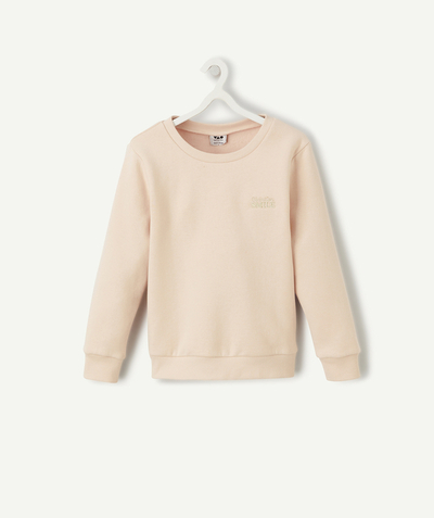 Sweatshirt Nouvelle Arbo   C - GIRLS' PALE PINK SWEATSHIRT WITH AN EMBROIDERED MESSAGE ON THE CHEST