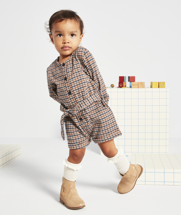 Back to school collection Tao Categories - BABY GIRLS' LONG-SLEEVED CHECKED PLAYSUIT