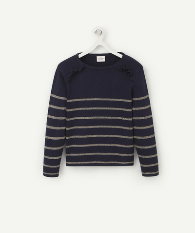 Pullover - Cardigan Nouvelle Arbo   C - GIRLS' NAVY JUMPER WITH GOLD STRIPES