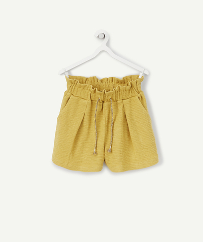 Girl Nouvelle Arbo   C - GIRLS' YELLOW WAFFLE-PATTERN STRAIGHT CUT COTTON SHORTS