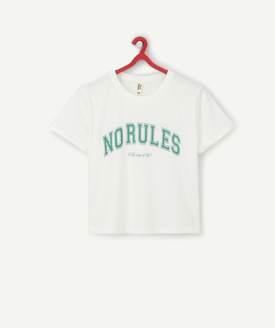 Teen girls Nouvelle Arbo   C - GIRLS' WHITE ORGANIC COTTON T SHIRT WITH A GREEN MESSAGE