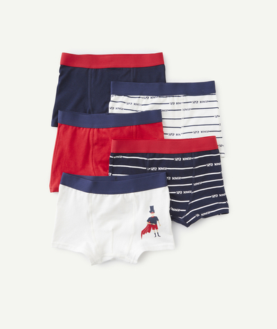 Underwear Nouvelle Arbo   C - SET OF FIVE BOYS' WHITE, BLUE AND RED SUPERHERO-THEMED ORGANIC COTTON BOXER SHORTS