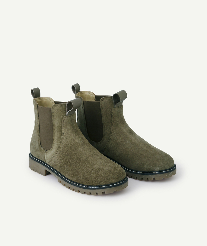 Party outfits Tao Categories - GIRLS' KHAKI LEATHER ANKLE BOOTS