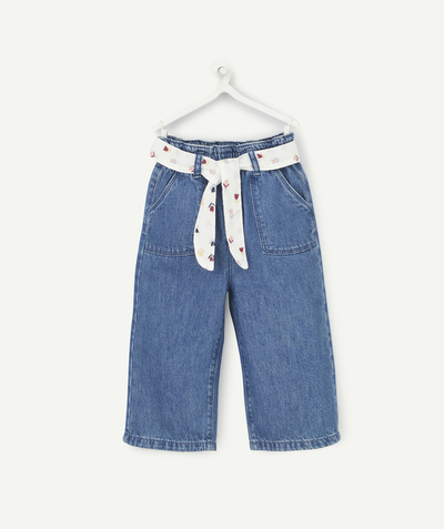 Jeans Categories Tao - JEAN LARGE BÉBÉ FILLE EN DENIM LOW IMPACT AVEC CEINTURE FLEURIE